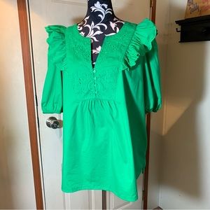 Kelly Green Crown and Ivy cotton and eyelet puff sleeve top size XL